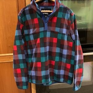 Lands' End Men's Fleece Colorful Plaid Pullover 1/4 Snap Size L